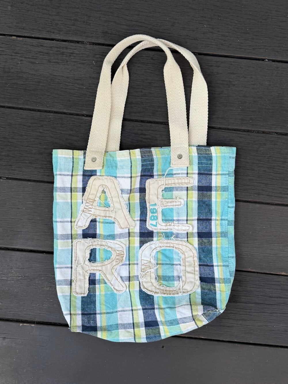 Aéropostale AERO 1987 Aqua Plaid Y2K Style Tote Bag